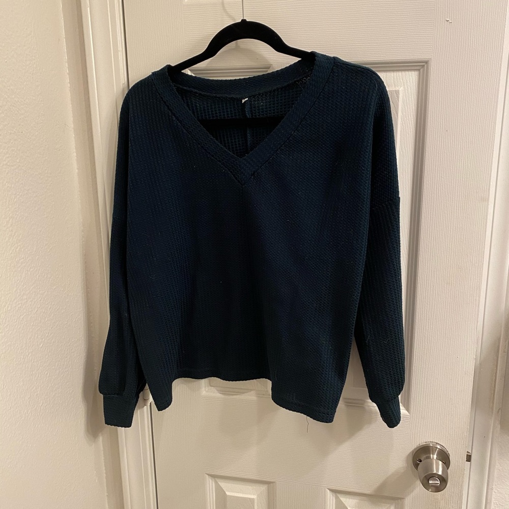 Drop Shoulder Waffle Knit Top Tee S